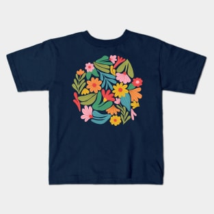 Bright happy flowers in blue Kids T-Shirt